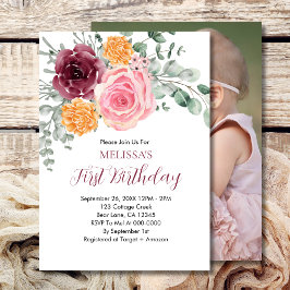 Convite Fall Birdy Burgundy Blush Floral Rosa