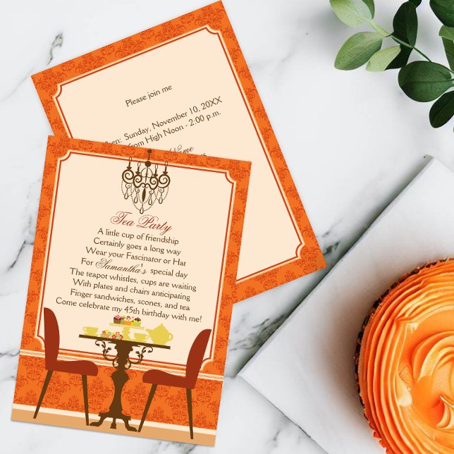 Convite Fall Birthday Tea Party (Celebrate an autumn birthday party by inviting guests with this elegant fall birthday invitation.)