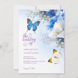 Convite Fall Blue Nature Butterfly Hydrangea Casamento