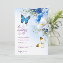 Convite Fall Blue Nature Butterfly Hydrangea Casamento