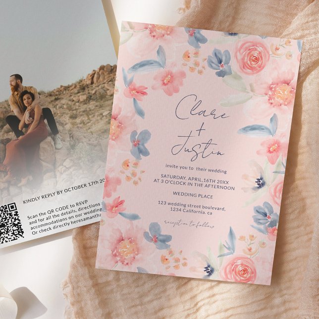 Convite Fall boho floral foto foto do código Qr casamento (Criador carregado)