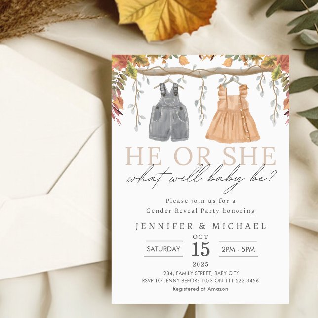 Convite Fall Boho Gender Revement Party (Fall Boho Gender Reveal Party Invitation)