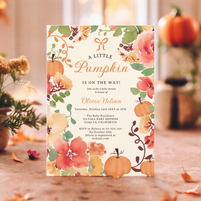 Convite Fall Boho Pequeno chá de fraldas floral de abóbora (Fall Boho Little pumpkin cream floral baby shower Invitation)