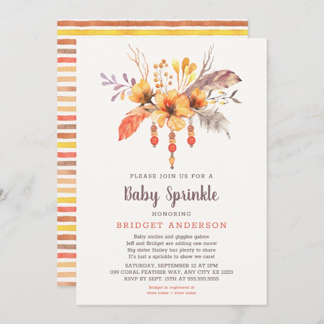 Convite Fall Boho Tribal Baby Sprinkle (Frente/Verso)