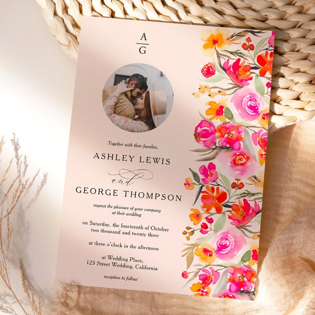 Convite Fall boho vermelho laranja cor de laranja floreal  (Criador carregado)