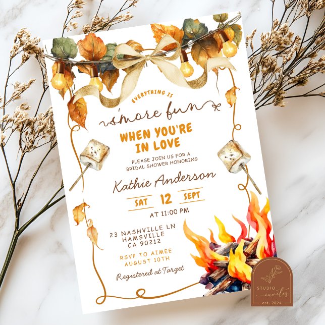 Convite Fall Bow Coquette s'more bridal shower invitation (Criador carregado)