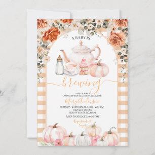 Convite Fall Breing Pink Floral Tea Party Chá de fraldas
