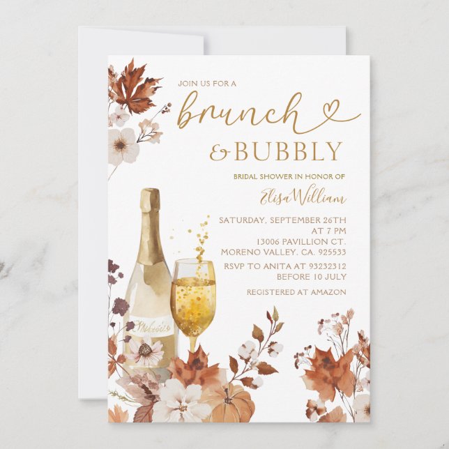 Convite Fall Bridal Brunch & Bubbly Autumn Engagement  (Frente)