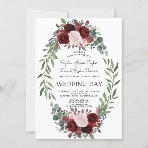 Convite Fall Burgundy Marsala Floral Wreath Weds