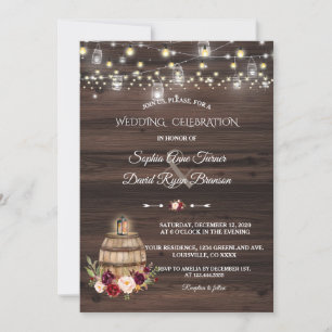 Convite Fall Burgundy Marsala Wine Barrel Floral Wedding