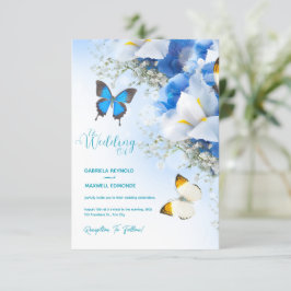 Convite Fall Butterfly Nature Blue Hydrangea Casamento