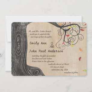 Convite Fall Colors Tree on Brown Paper Wedding Invite
