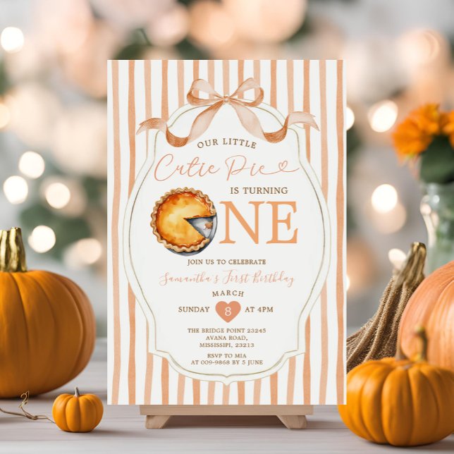 Convite Fall Cutie Pie Arco Fita Gingham Aniversário (Criador carregado)