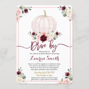 Convite Fall Drive by Chá de fraldas girl burgundy and cor