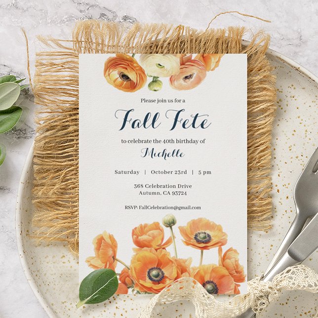 Convite Fall Fete Autumn Festa de aniversário Orange Bloss (Criador carregado)