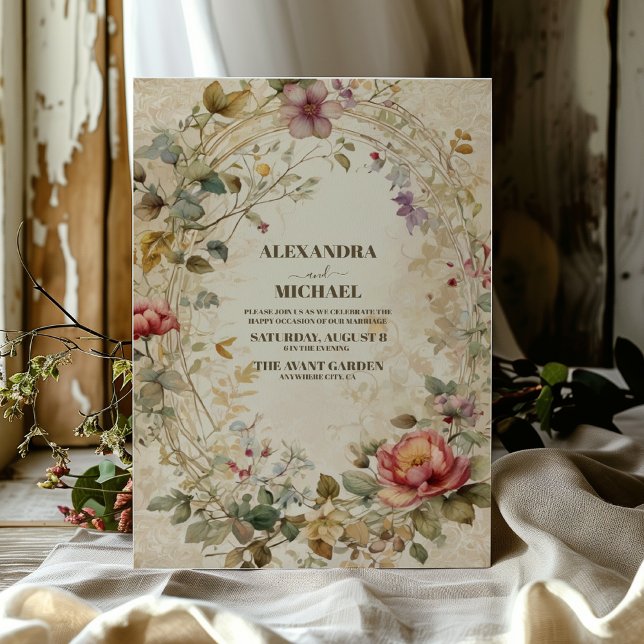 Convite Fall Floral Art Nouveau Wedding (Criador carregado)