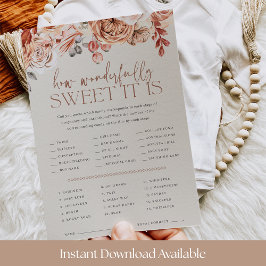 Convite Fall Floral Baby Shower Candy Guessing Game Card