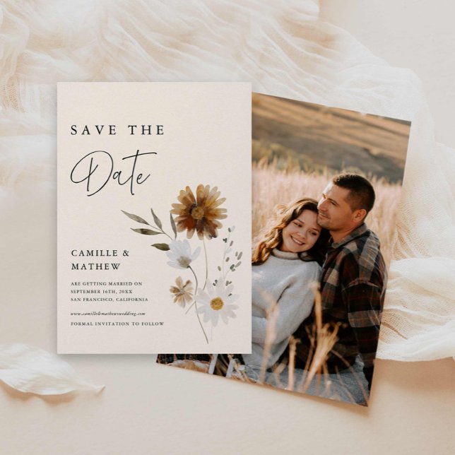 Convite Fall Floral Boho Photo Save the Date Card (Fall Floral Photo Save the Date Invite)