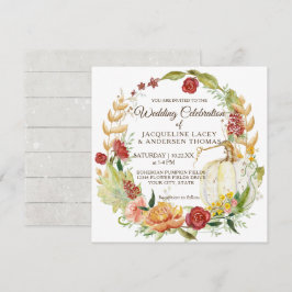 Convite Fall Floral Burgundy White Pumpkin Wreath Casament