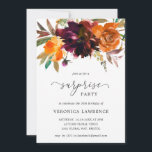 Convite Fall Floral Orange Burgundy Surpresa Aniversário<br><div class="desc">Um convite de aniversário para surpresa, russo, feito pelo boho floral, com um buquê floral pintado de aquarela com tons quentes e úmidos de laranja queimada, terracota e burgundy profunda junto com um pouco de verde. Este convite elegante com os ricos tons do outono é excelente para a festa de...</div>
