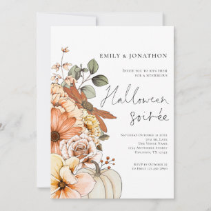 Convite Fall Floral Pumpkin Script do Dia das Bruxas