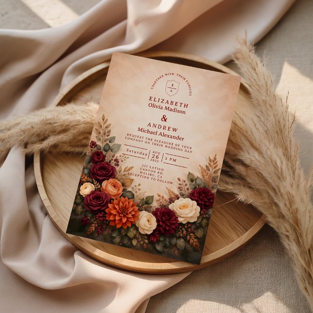 Convite Fall Floral Romance Wedding (Criador carregado)