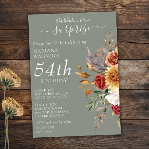Convite Fall Foliage Autumn Sage Green Surprise Birthday