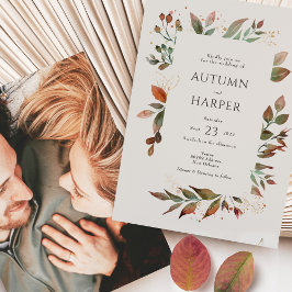 Convite Fall Foliage 'Falling in Love' Foto de Casamento