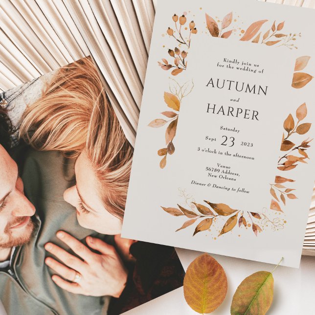 Convite Fall Foliage 'Falling in Love' Foto de Casamento (Criador carregado)
