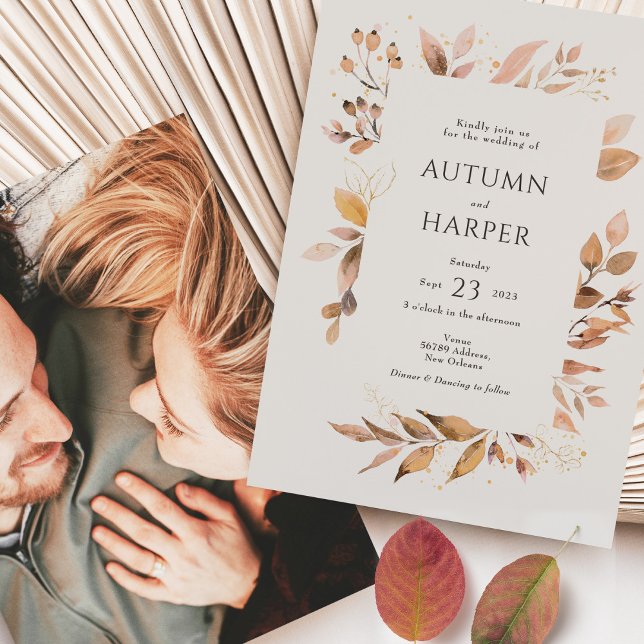 Convite Fall Foliage 'Falling in Love' Foto de Casamento (Criador carregado)