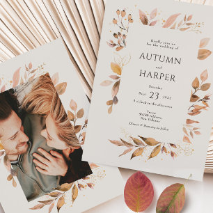 Convite Fall Foliage 'Falling in Love' Foto de Casamento