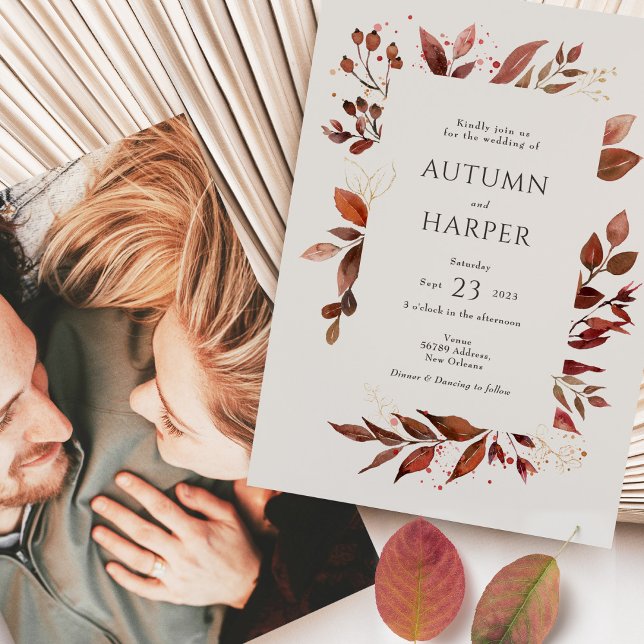 Convite Fall Foliage 'Falling in Love' Foto de Casamento (Criador carregado)