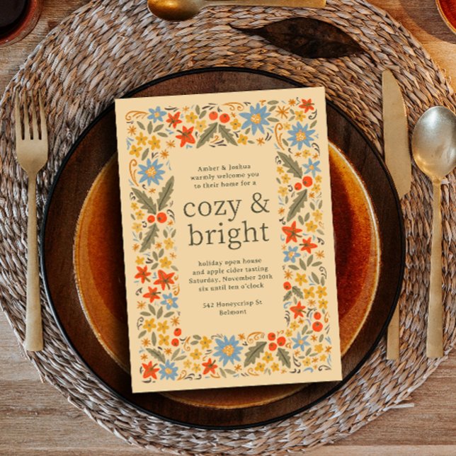 Convite Fall Folksy Floral Frame Autumn Party (Criador carregado)