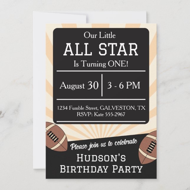 Convite Fall Football All Star Birthday Party Invitation (Frente)