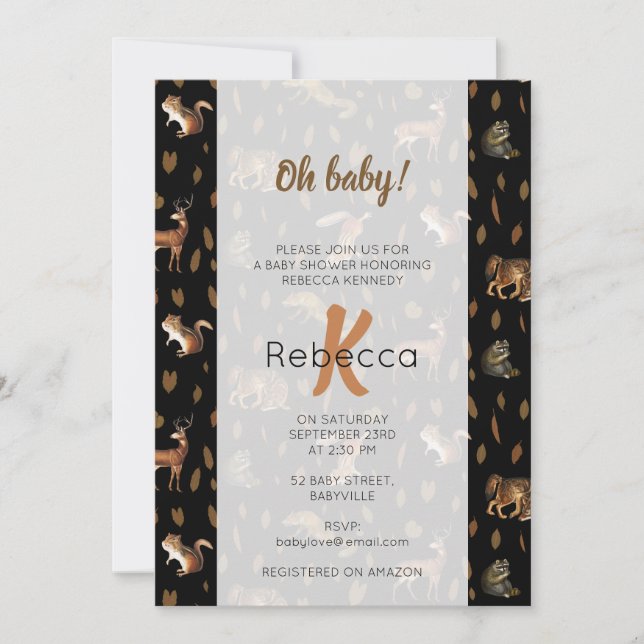 Convite Fall Forest Animal Autumn Deixa Chá de fraldas (Frente)