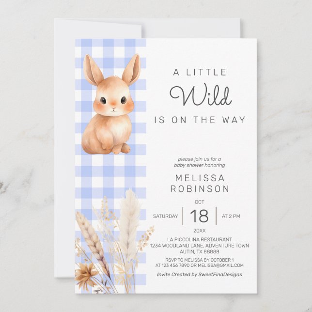 Convite Fall Forest Bunny Cub Pampas Baby Boy Chá (Frente)