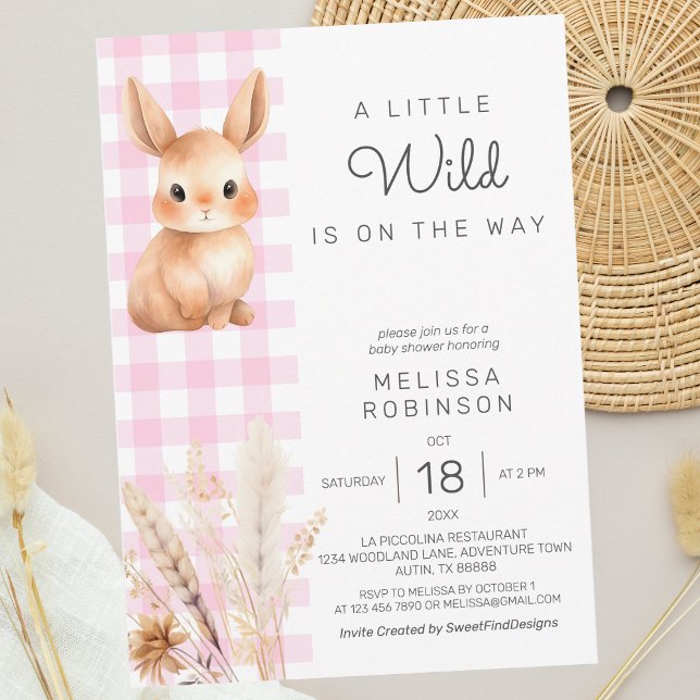 Convite Fall Forest Bunny Cub Pampas Baby Girl Chá (Fall Forest Bunny Cub Pampas Baby Girl Shower Invitation)