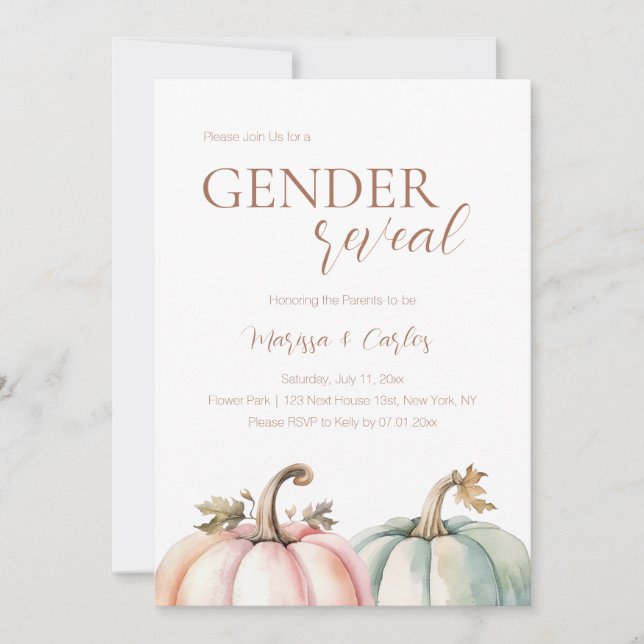 Convite Fall Gende Reveal Pastel Pumpkin Invitation  (Frente)