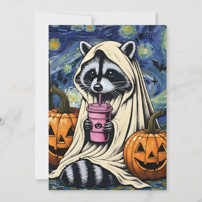 Convite Fall Halloween Ghost Pumpkin Raccoon Spook (Frente)