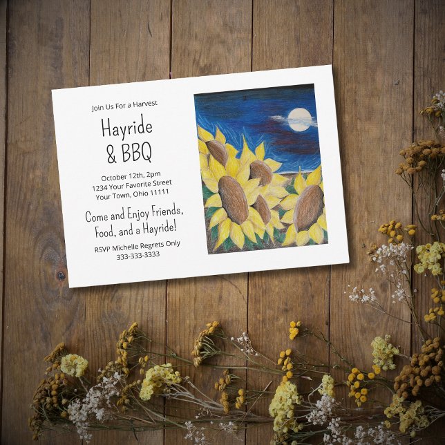 Convite Fall Hayride Barbecue Rustic Sunflower FolArt (Criador carregado)