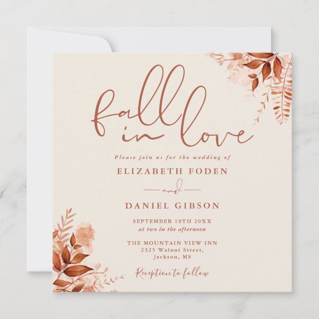 Convite Fall In Love Autumn Floral QR Code Wedding (Frente)
