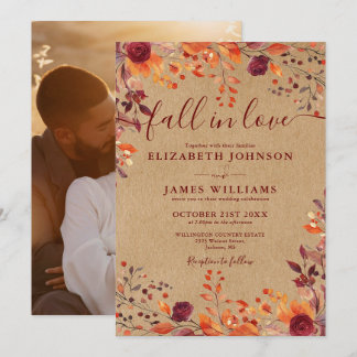 Convite Fall In Love Autumn Rustic Foto Floral Casamento