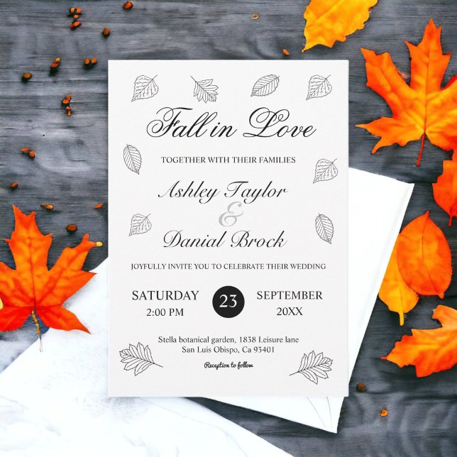 Convite Fall in Love Black and White Deixa O Casamento De  (Criador carregado)