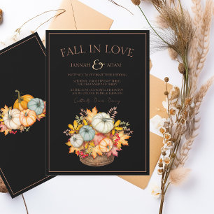 Convite Fall in Love Black Autumn Fall Pumpkins Casamento