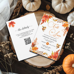 Convite Fall in Love Boho Floral Código QR Casamento
