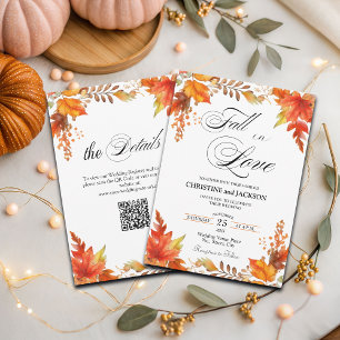 Convite Fall in Love Boho Floral Código QR Casamento