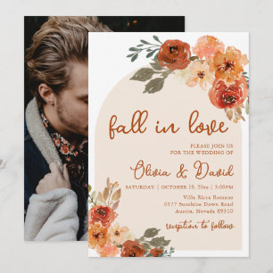 Convite Fall in Love Boho Floral Rustic Casamento de outon