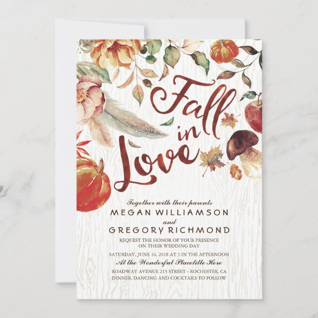 Convite Fall in Love Boho Rustic Floral Pumpink Casamento (Frente)