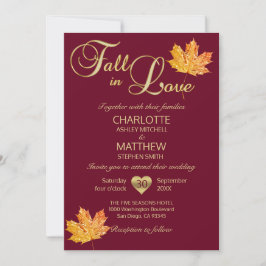 Convite FALL in LOVE Burgundy Marsala Maroon Maple Wedle