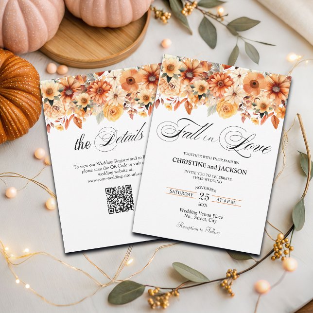 Convite Fall in Love Código QR Boho Floral Casamento (Criador carregado)